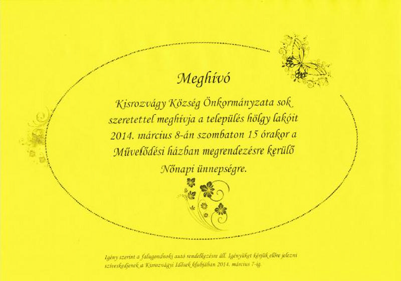 Meghívó – Nőnapi ünnepség Kisrozvágyon