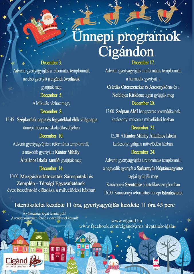 Ünnepi programok Cigándon - 2017 december