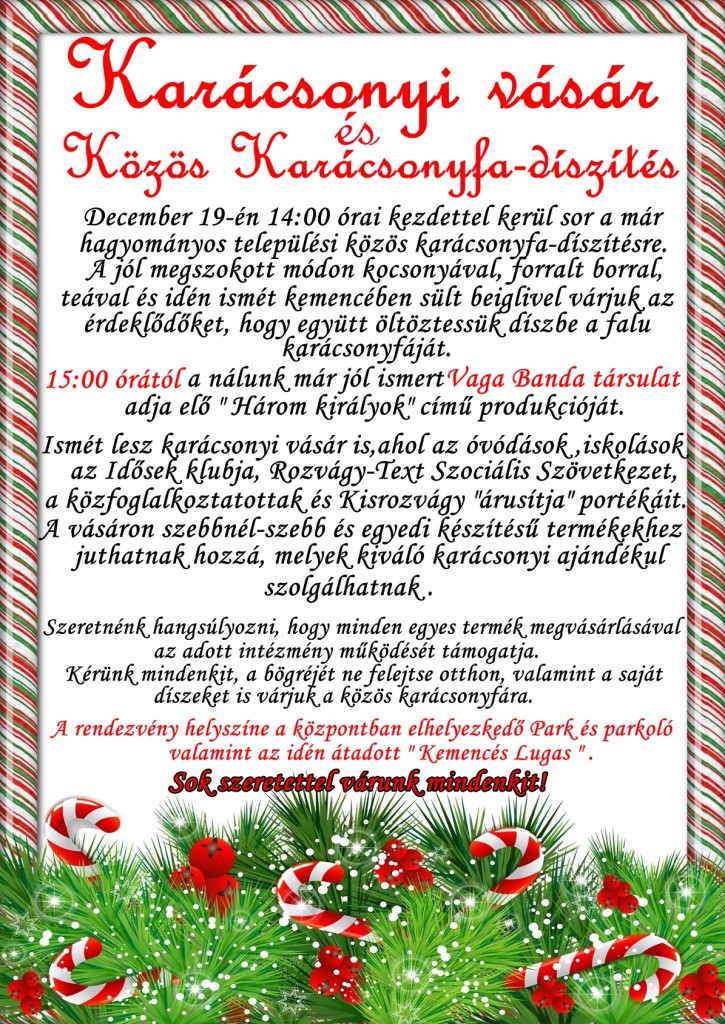 Karácsonyi vásár és Közös karácsonyfa-díszítés Nagyrozvágyon