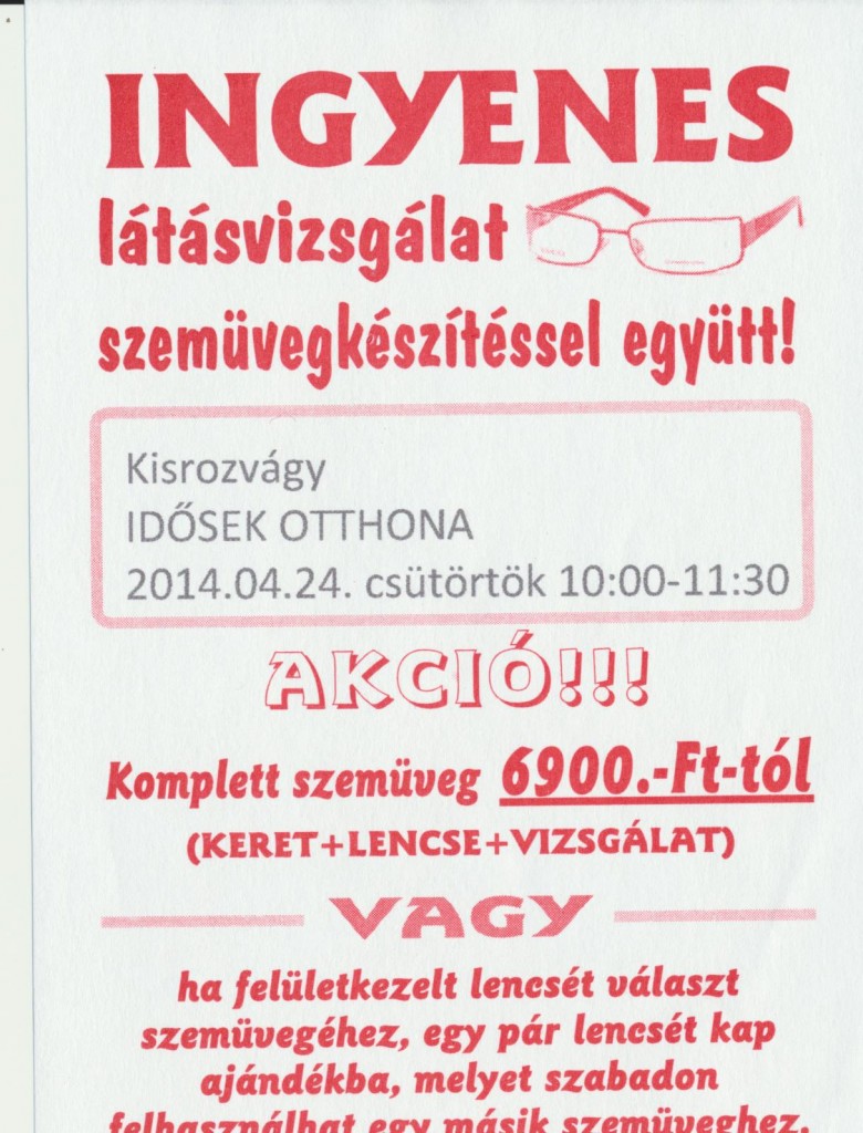 Ingyenes látásvizsgálat Kisozvágyon