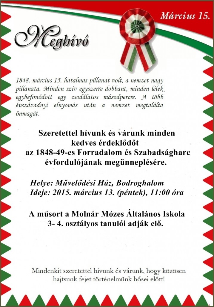 A márciusi hősökre emlékeznek Bodroghalomban