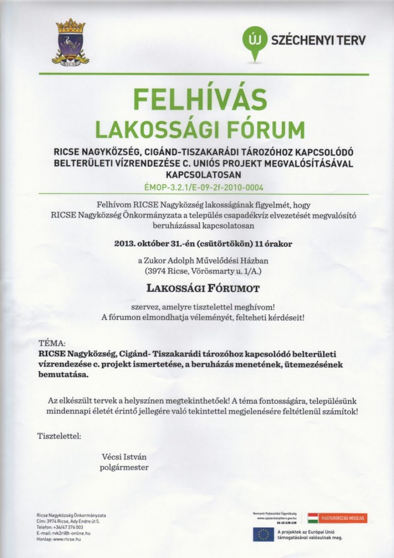 LAKOSSÁGI FÓRUM RICSÉN