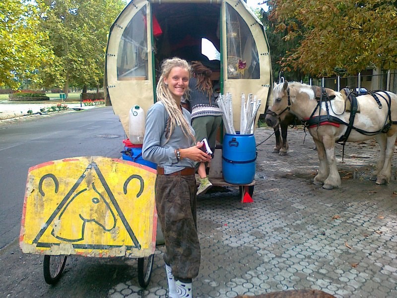 Francia lovaskocsis turista lányok a Bodorogközben