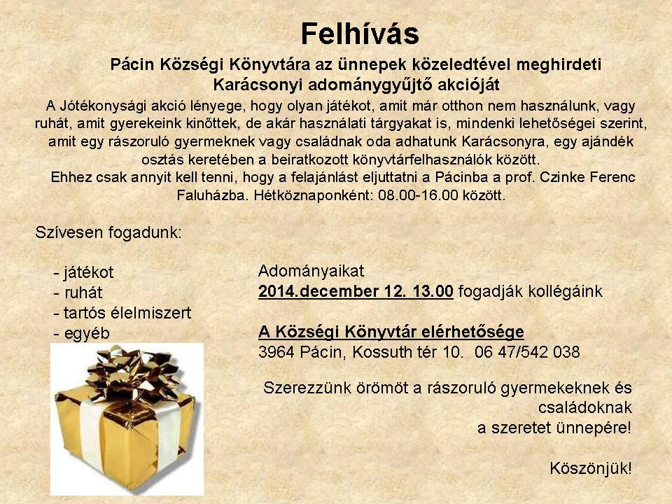 felhívás_ajándék _gyűjtésre