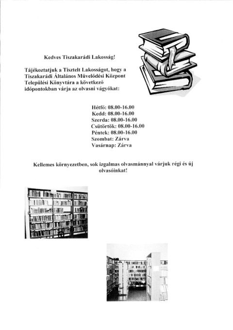 Könyvtár nyitva tartás